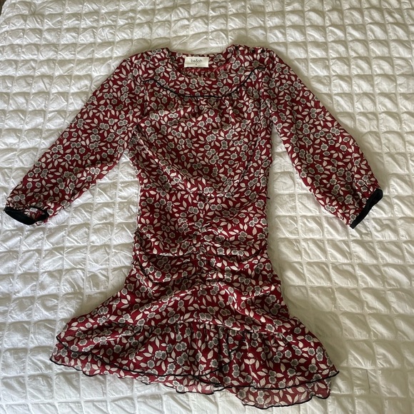 ba&sh Billy ruched Red and White Sheath Dress with Peter Pan Collar - Picture 4 of 13